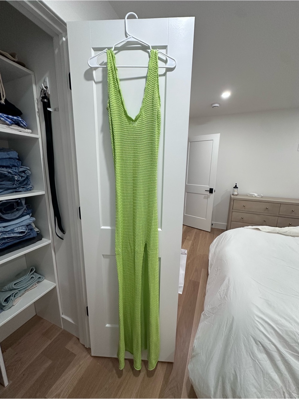 Na-kd Crochet Maxi Dress in Neon Lime